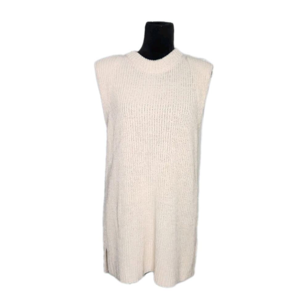 Mable Women's Cream Sleeveless Knit Sweater Vest Padded Shoulders Size Small Euc